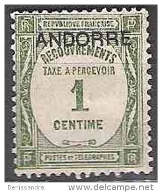 Andorre Français 1931 Yvert Taxe 9 Neuf * Cote (2015) 3.00 Euro Chiffre Au Milieu - Neufs