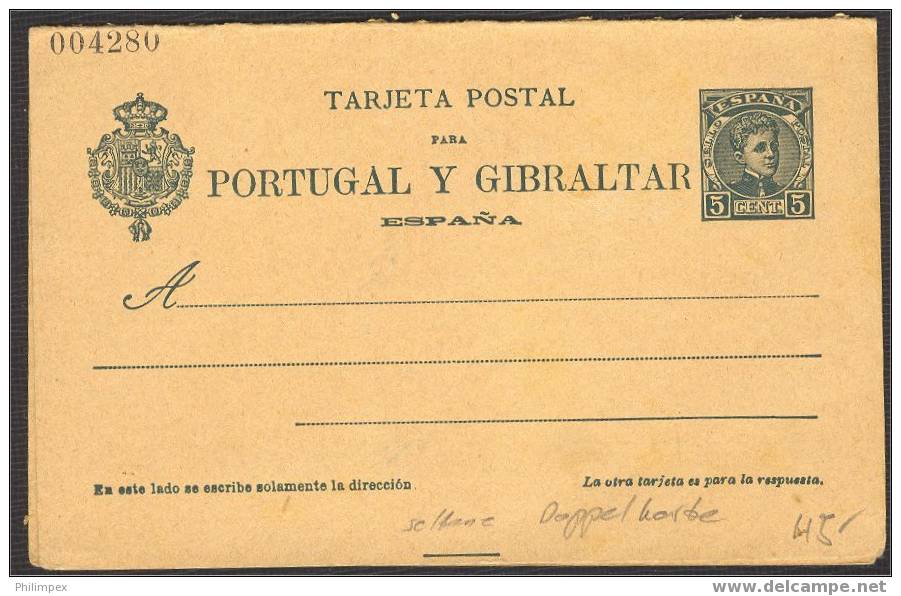 SPAIN RARE REPLY CARD, F/VF UNUSED - 1850-1931