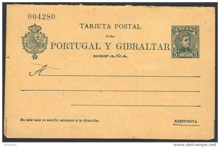 SPAIN RARE REPLY CARD, F/VF UNUSED - 1850-1931