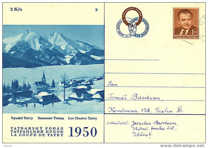 Tchecoslovaquie : Entier Voyagé Sport Hiver Coupe De Tatry 1950 Montagne Neige Village - Winter (Other)
