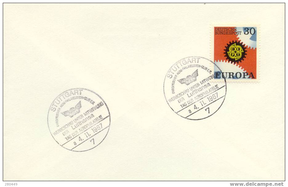 Cover With Illustrated Cancel Tag Der Aerophilatelie Stuttgart, 4-11-1967 - Vliegtuigen