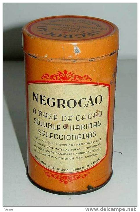 ANTIGUO BOTE DE HOJALATA LITOGRAFIADA DE G. DE ANDREIS DE BADALONA CON PUBLICIDAD DE NEGROCAO - EL ANTECEDENTE DEL COLAC - Schokolade