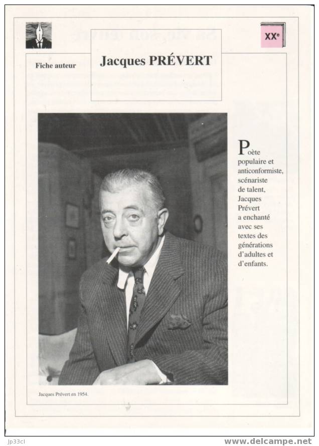 Fiche D´auteur Sur Jacques Prévert - Fiches Didactiques