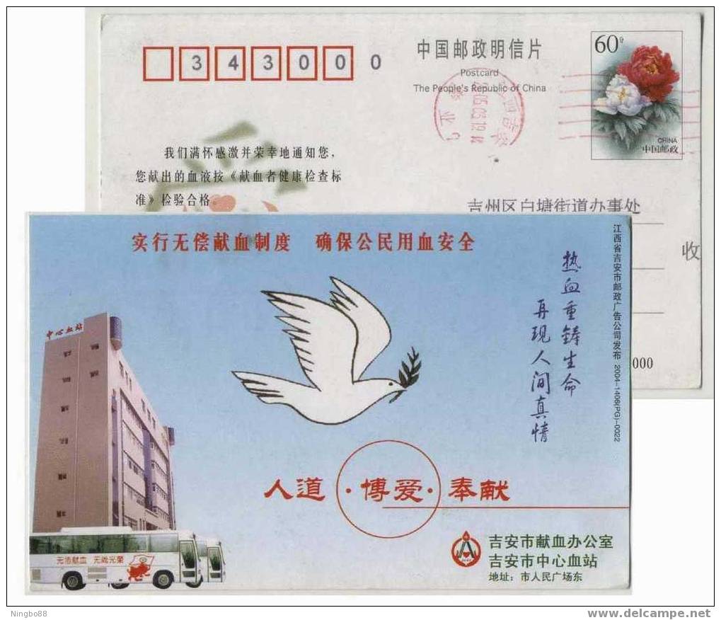 China 2002 Jian Blood Donation Slogan Advertising Pre-stamped Card Safety Of Blood Vehicle - Other & Unclassified