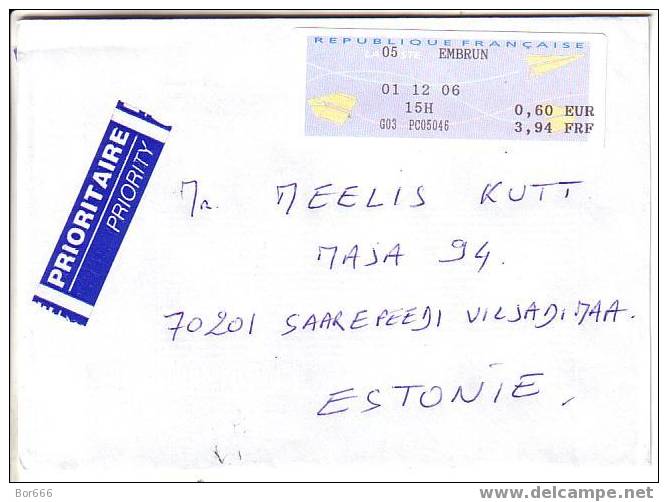GOOD Postal Cover FRANCE - ESTONIA 2006 - Postage Paid 0,60 (28) - 2000 « Avions En Papier »
