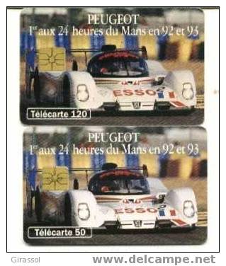 2 TELECARTES PEUGEOT 24 Heures Du Mans 92 93 Premier 120 Et 50 - Sport