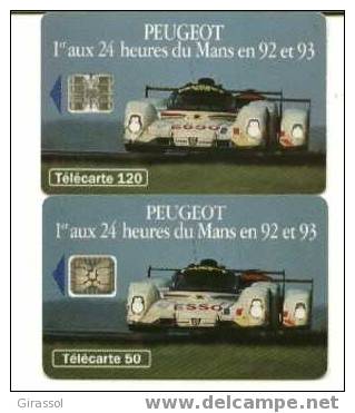 2 TELECARTES PEUGEOT 24 Heures Du Mans 92 93 Premier 120 Et 50 905 Voiture Course ESSO Nuit - Sport