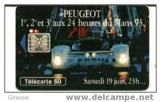 TELECARTE 50 PEUGEOT 24 Heures Du Mans 93 1er 2e 3e  905 Voiture Course ESSO Nuit Samedi 19 Juin 23h 500 000 Ex - Sport
