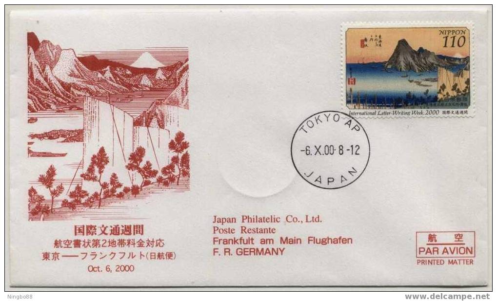 Japan 2000 Standard Postage Cover Tokyo AP To Germany Frankfurt - Other & Unclassified