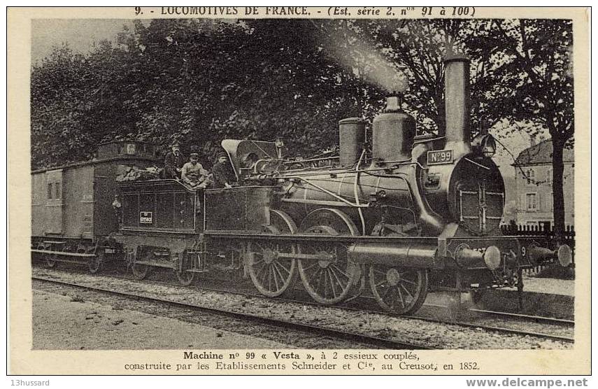 Carte Locomotives De France - Est - N°99 "Vesta" - Construction Schneider Au Creusot 1852 - Equipment