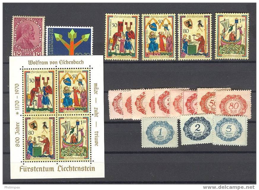 LIECHTENSTEIN CURIOUS GROUP, PROVISIONAL CANCEL - MAUREN FL + VARIOUS STAMPS - Verzamelingen