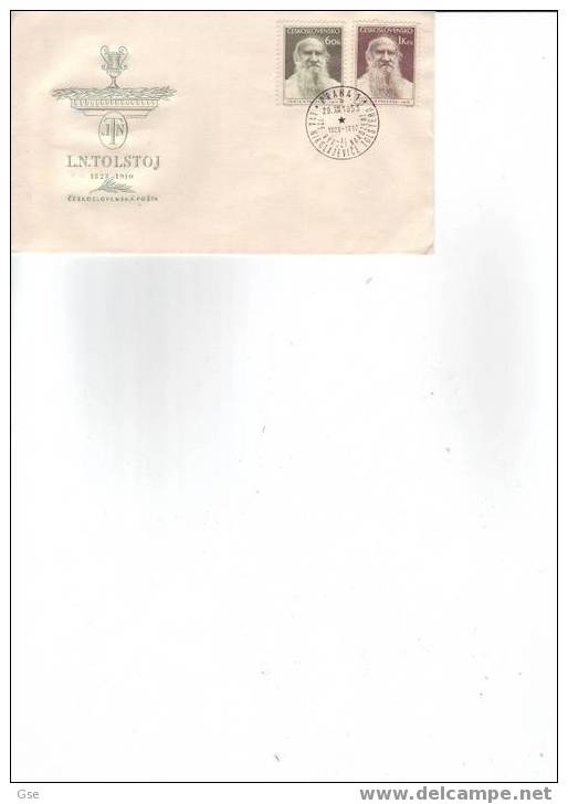 CECOSLOVACCHIA 1953 - FDC - Yvert 744/5 - Annullo Speciale  - Tostoi -letteratura - FDC