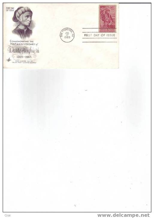 STATI UNITI 1965 - FDC - Yvert 785 - Annullo Speciale Illustrato - Dante Alighieri - Letteratura - 1961-1970