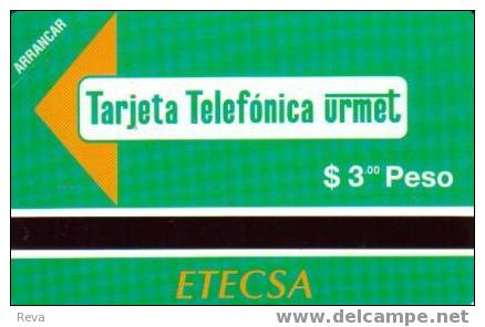 CUBA  3  PESOS  TRIAL  ISSUE  CARD    PUBLIC  PAY PHONE ON THE BACK  URMET  MINT - Cuba