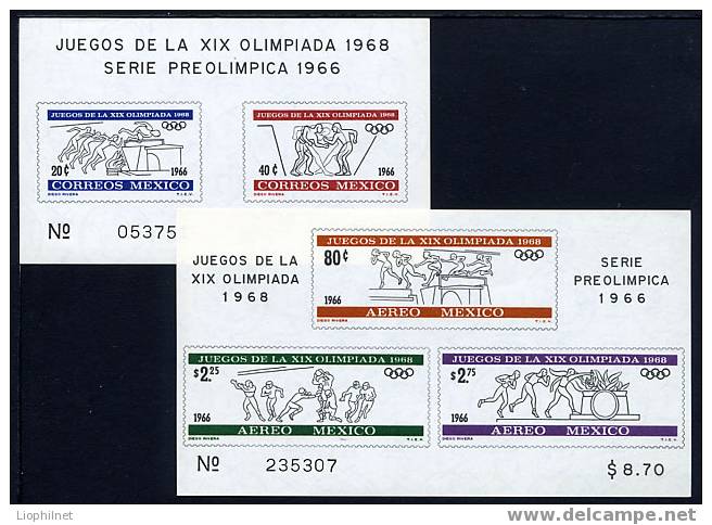 MEXIQUE 1966, 2 Blocs J.O. MEXICO, NEUFS / MINT. R283 - Verano 1968: México