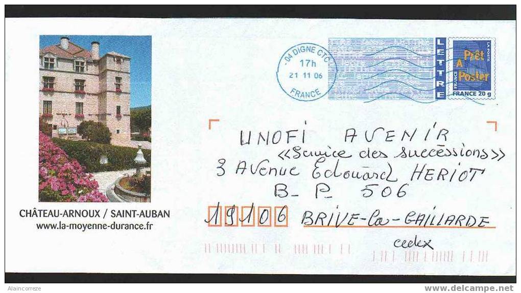 Entier Postal PAP Local Personnalisé Alpes Château Arnoux Saint Auban Fleurs Fontaine - Prêts-à-poster: Repiquages /Logo Bleu