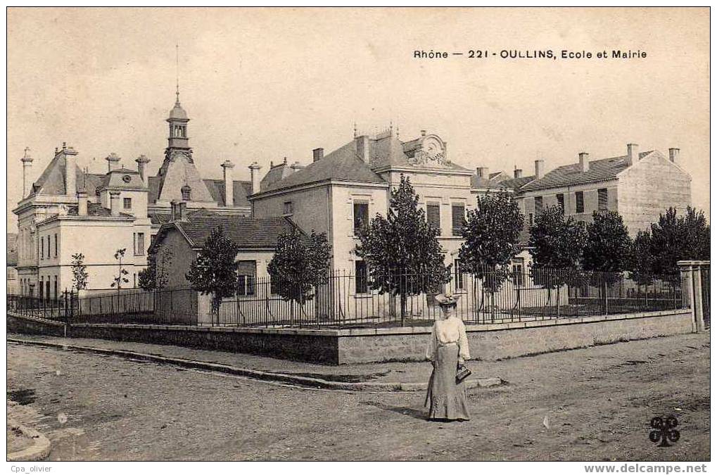 69 OULLINS Ecole Et Mairie, Animée, Ed MTIL 221, 1907 - Oullins