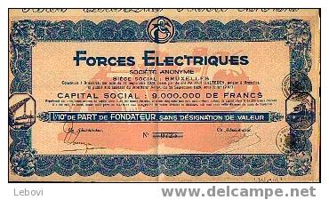 BRUXELLES "Forges électriques SA" - 1/10e De Part De Fondateur (1928) - Industry