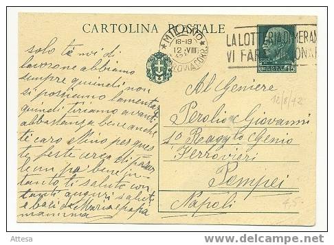 Milano 12/8/1942 C.P. Da 15 Cent. Per Militare ( Annullo A Targhetta ) - Interi Postali