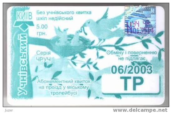 Ukraine, Kiev: Month Trolleybus Card For Pupils 2003/06 - Europe