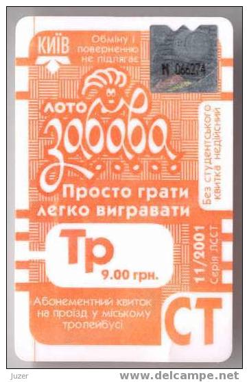 Ukraine, Kiev: Month Trolleybus Card For Students 2001/11 - Europa