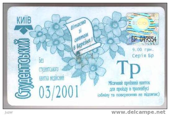 Ukraine, Kiev: Month Trolleybus Card For Students 2001/03 - Europa