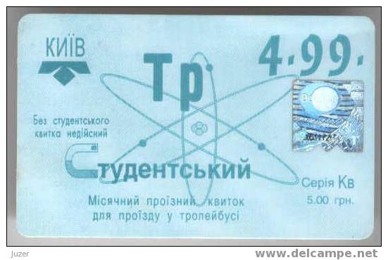 Ukraine, Kiev: Month Trolleybus Card For Students 1999/04 - Europe