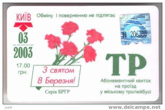 Ukraine: Month Trolleybus Card From Kiev 2003/03 - Europa