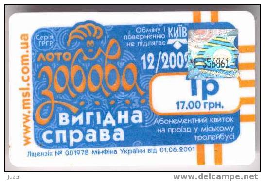 Ukraine: Month Trolleybus Card From Kiev 2002/12 - Europe