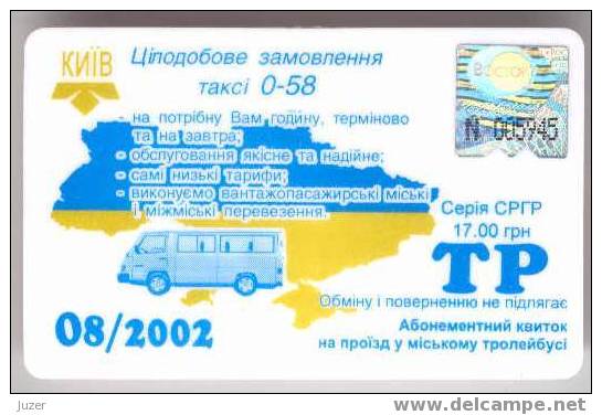 Ukraine: Month Trolleybus Card From Kiev 2002/08 - Europe