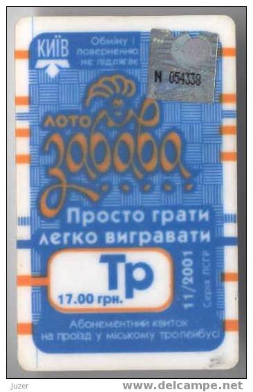 Ukraine: Month Trolleybus Card From Kiev 2001/11 - Europe