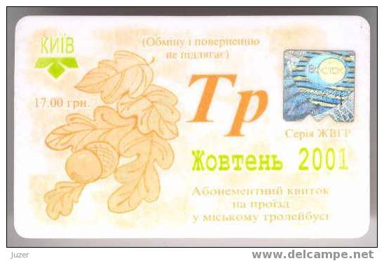 Ukraine: Month Trolleybus Card From Kiev 2001/10 - Europa