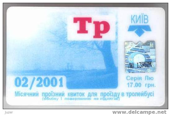 Ukraine: Month Trolleybus Card From Kiev 2001/02 - Europe