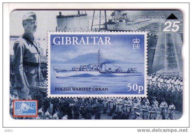 GIBRALTAR - Stamps On Card – Timbres - Stamp - Timbre - Armee - Army- Military Ship - Poland Warship ORKAN - RARE & MINT - Gibilterra