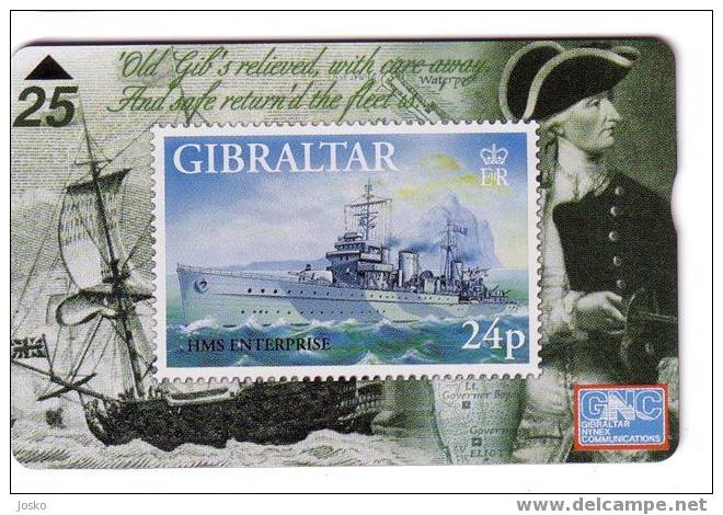 GIBRALTAR - Stamps On Card – Timbres - Stamp - Timbre- Armee -army- Military Ship - Warship HMS ENTERPRISE - RARE & MINT - Boats