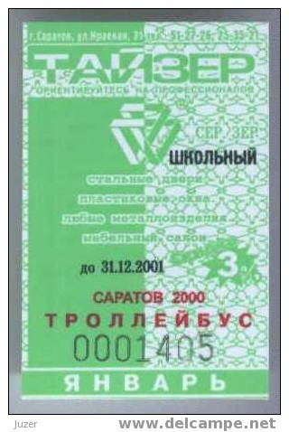 Russia, Saratov: Month Trolleybus Ticket For Pupils 2000/01 - Europe