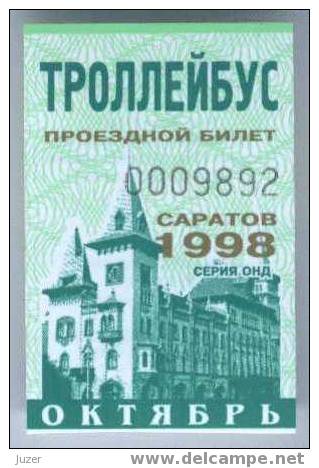 Russia, Saratov: Month Trolleybus Ticket 1998/10 - Europe