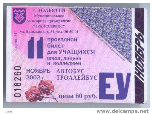 Russia, Togliatti: Bus, Trolleybus Ticket For Pupils 2002/11 - Europe