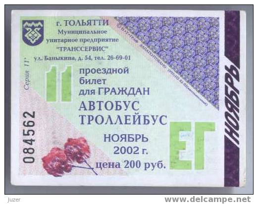 Russia, Togliatti: Month Bus And Trolleybus Ticket 2002/11 - Europe