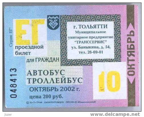 Russia, Togliatti: Month Bus And Trolleybus Ticket 2002/10 - Europa