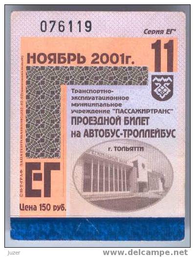 Russia, Togliatti: Month Bus And Trolleybus Ticket 2001/11 - Europa