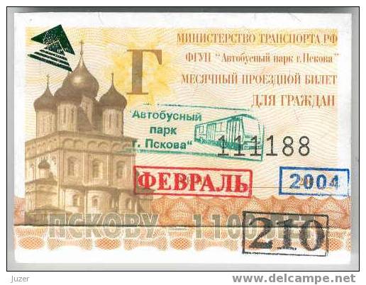 Russia, Pskov: Month BUS Ticket 2004/02 - Europe