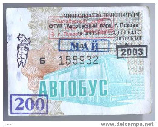 Russia, Pskov: Month BUS Ticket 2003/05 - Europe