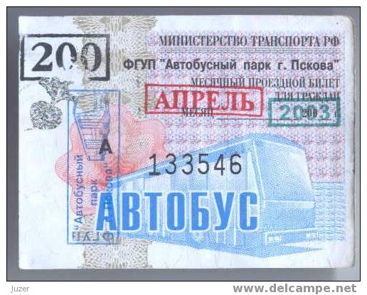 Russia, Pskov: Month BUS Ticket 2003/04 - Europe