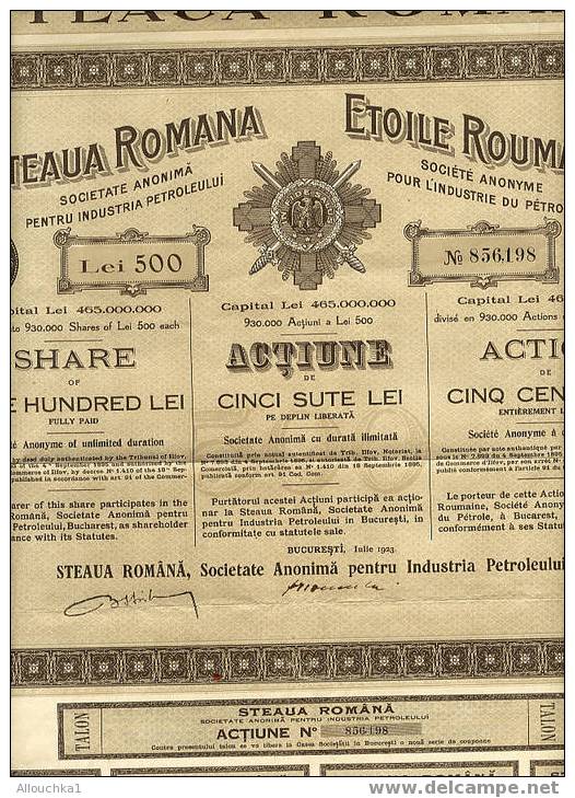 SCRIPOPHILIE COLLECTIONNEURS D'ACTION 1895  STEAUA ROMANA SOCIETE ANONYME ETOILE ROUMAINE INDUSTRIE DU PETROLE 500  LEI - Pétrole