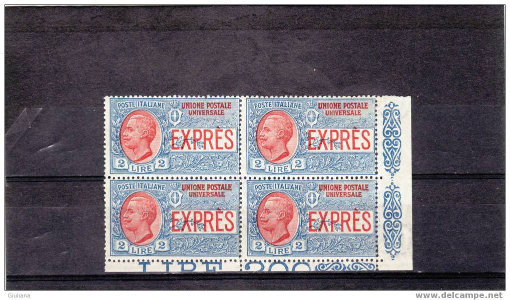 Italia Regno - N. E13** In Blocco Di 4v  (Sassone) 1925-26 Espresso  Effige Di Vittorio Emanuele III - Express Mail