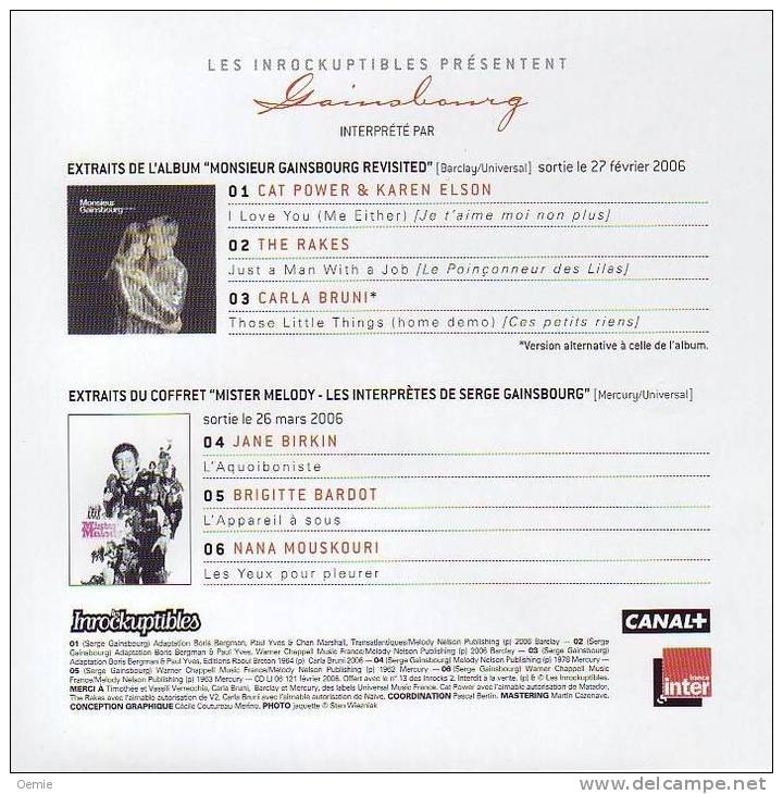 SERGE  GAINSBOURG   ° CD ALBUM  LES INROCKUPTIBLES PRESENTENT GAINSBOURG   INTERPRETE  PAR - Sonstige - Franz. Chansons