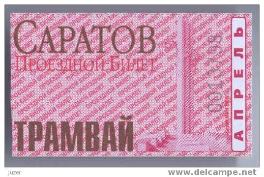 Russia, Saratov: Month Tram Ticket 1998/04 - Europe