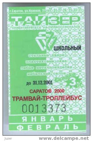 Russia, Saratov: Tram & Trolleybus Ticket For Pupils 2000/02 - Europe
