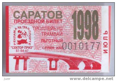 Russia, Saratov: Tram & Trolleybus Privilege Ticket 1998/07 - Europe